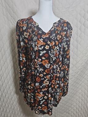 Floral 100% Rayon Pin Tuck Blouse